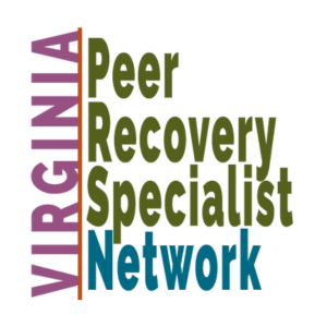 Logo of the Virginia Peer Recovery Specialist Network featuring stylized text in shades of purple, orange, and green.