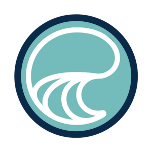 Logo of Echo Family Care Partners, with a graphic of a light blue abstract wave enclosed in the letter 