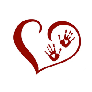 Logo of The Friends of Foster Care featuring a red heart with two handprints inside.