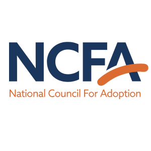 Logo for the National Council for Adoption, featuring the letters NCFA in dark blue and 