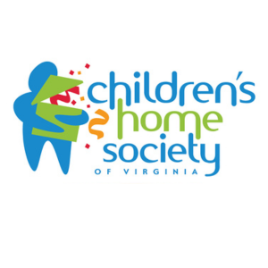 Logo of Children's Home Society of Virginia featuring a colorful abstract figure and stylized text.