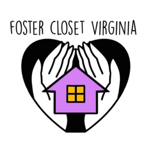 The logo for Foster Closet Virginia, featuring hands holding a purple home, enveloped in a heart.